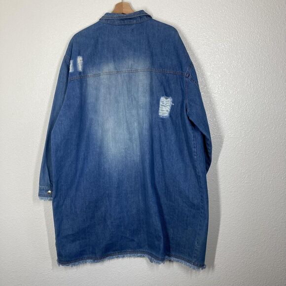 Taxi Denim Jacket Womens 3X Blue Distressed Longline Button Front Jean Coat - Picture 5 of 16
